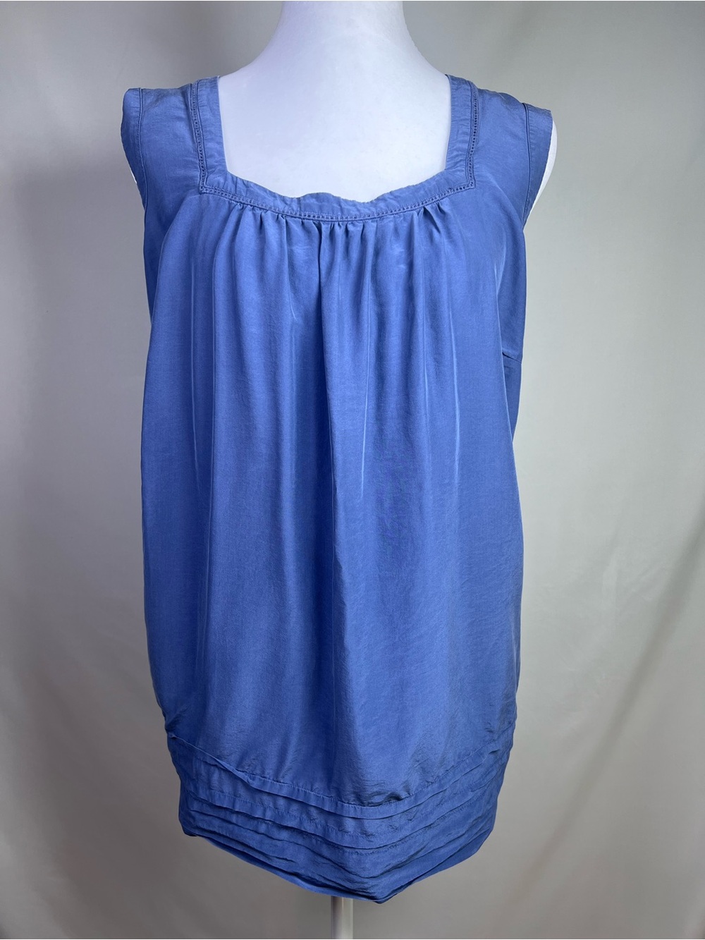 Sejour Blue Sleeveless Square Neck Silk Blend Blouse